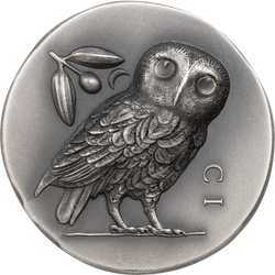2021 $5 Cook Islands, ATHENA'S OWL - 1oz 999 Silver Coin